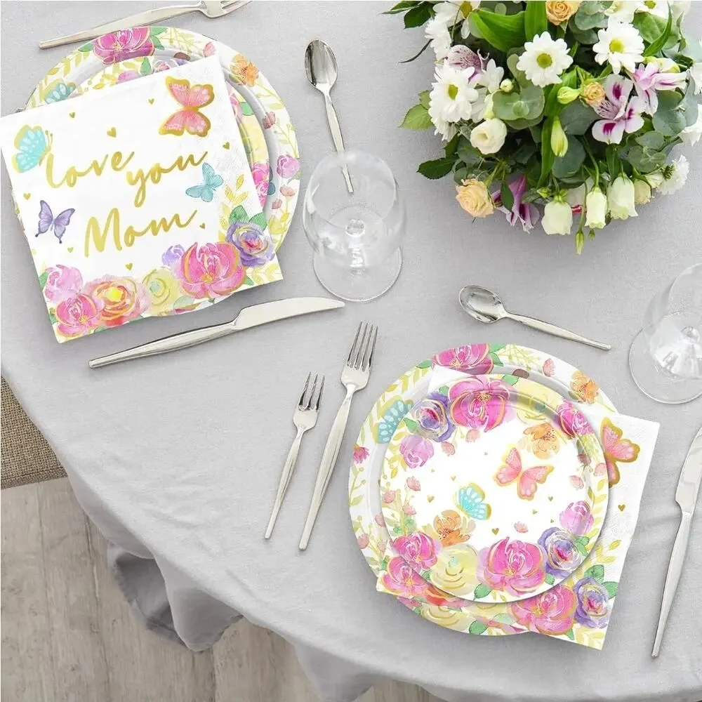Mothers Day Party Decor Serve 25 Love You Mom Table Cloth Plates Napkin Cups s13